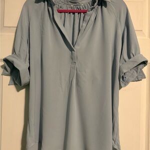 Light Blue Women's Blouse - Relaxed V-Neck Top